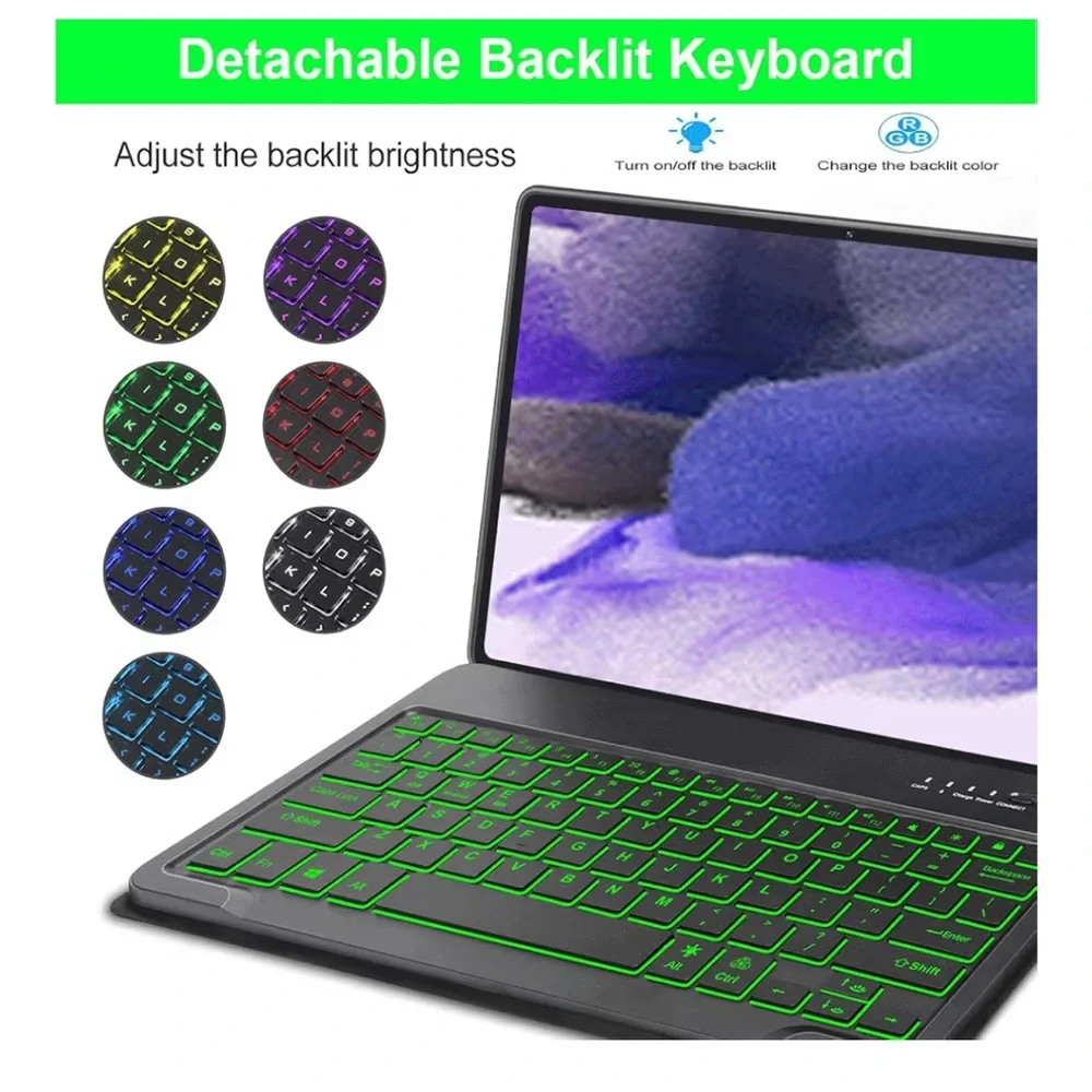 Samsung Galaxy 12.4” Tablet Case with Green Backlit Keyboard & S Pen Holder-BLK